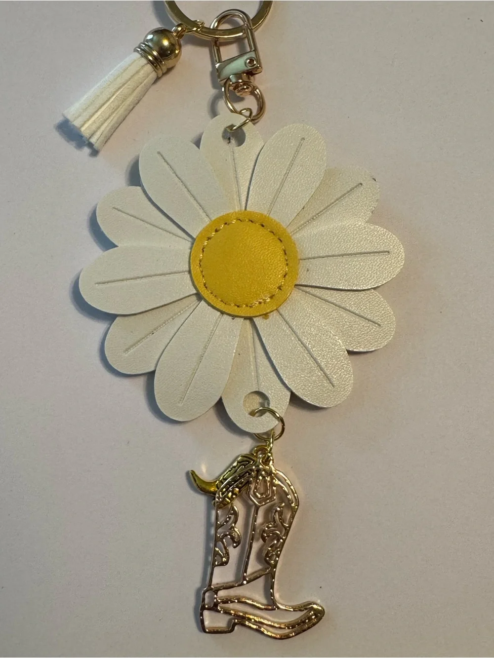 Boho Country Western Daisy Cowboy Boot Keychain